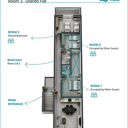F9 3, Private Two Single Beds With Shared Bathroom In Shared Flat 民宿